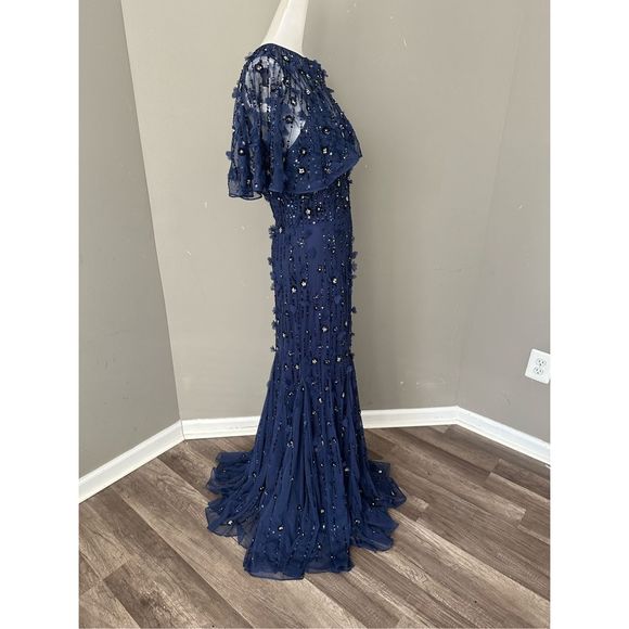 MAC DUGGAL EMBELLISHED ILLUSION CAPE SLEEVE TRUMPET GOWN - Picture 7 of 11